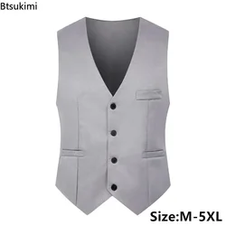 2024 Brand New Men's Slim Fit V-neck Dress Vest Trend Korean Style Men Handsome Suit Vest Male Formal Business Wedding Waistcoat