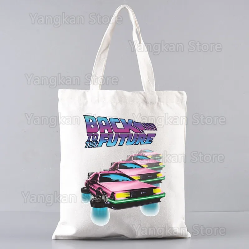 

Назад в будущее Delorean Сумка для покупок с принтом Оригинальный дизайн Белые модные дорожные холщовые сумки унисекс