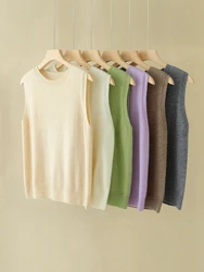 ADDONEE Women Summer Vest 100% Cashmere Sweater O-neck Sleeveless Pullover Soft Comfy Cashmere Knitwear Korean Fashion Tops