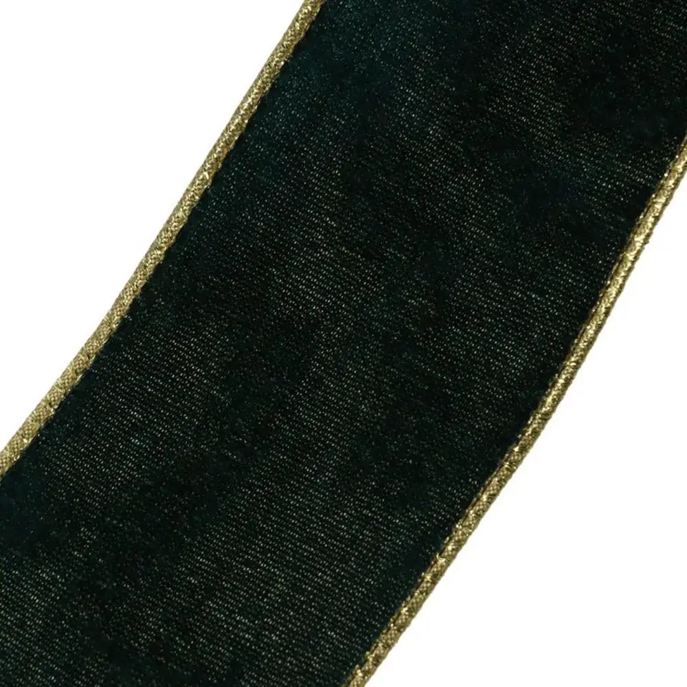 10 Yards 2.5 Inch Wide Velvet Ribbon Velvet Red Golden Edge Ribbon Golden Edge Green Wired Ribbon for DIY Art Crafts
