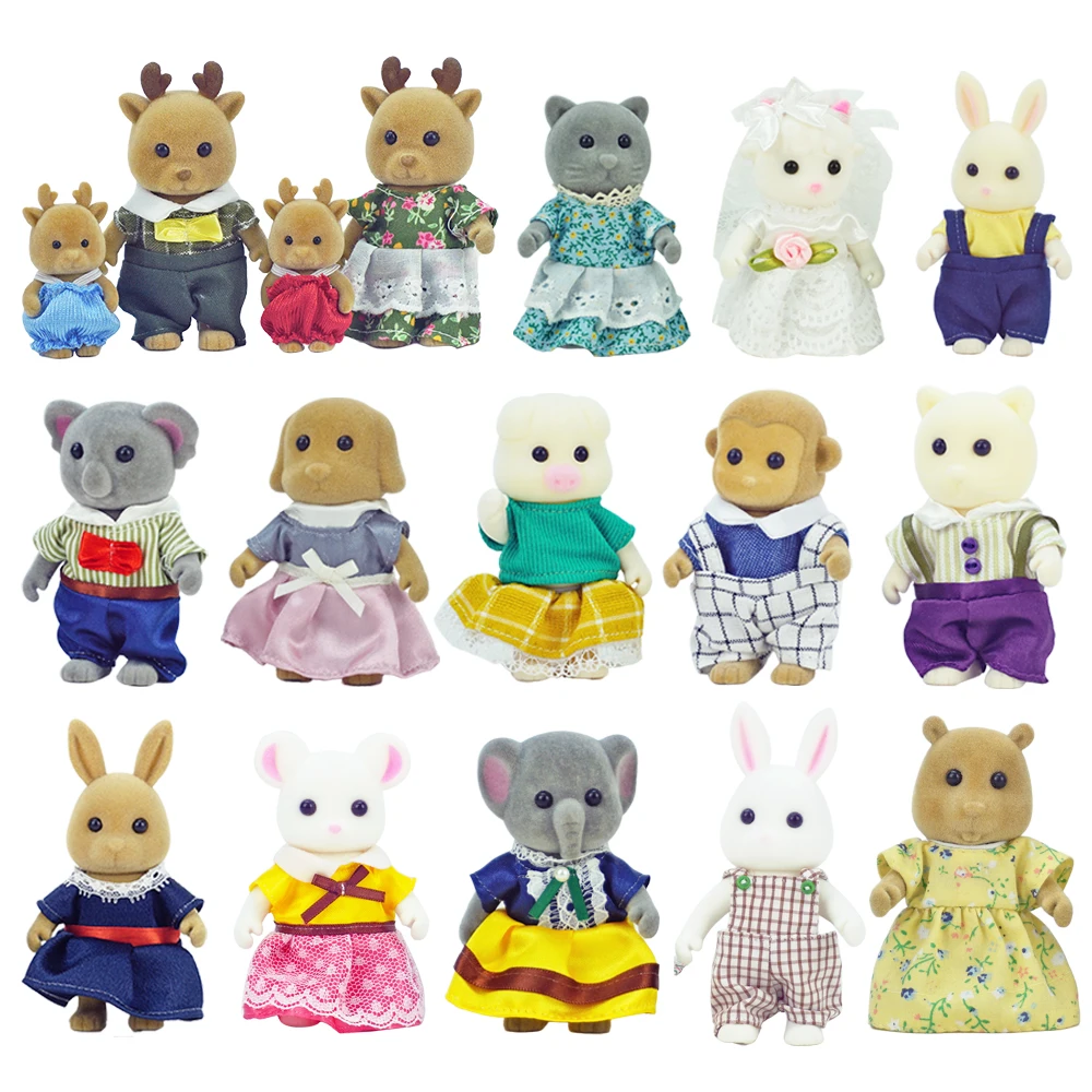 

10~18PCS Forest Family Reindeer Doll Set 1/12 Miniature Pretend Play Toy Child Simulation Rabbit Koala Bear Dolls For Girls Toys