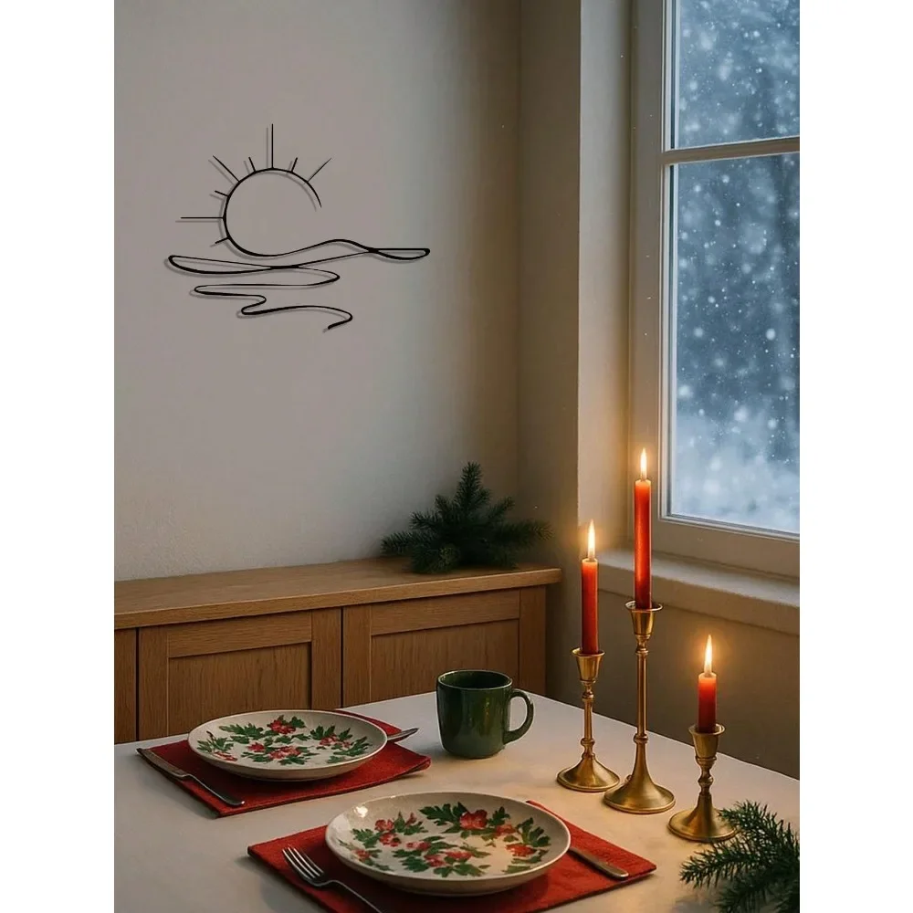 SunRiseWall الحد الأدنى شروق الشمس جدار الفن - ديكور معدني حديث، نمط خط الشمس التجريدي، هدية أنيقة للهالوين هووسورمينغ