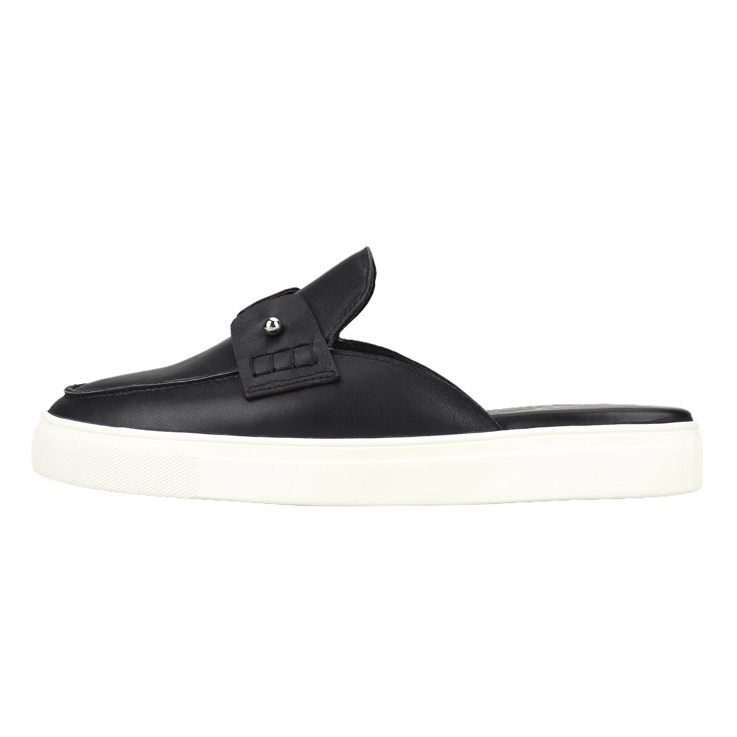 Piergitar Summer Elegance Style Black Reversed Calf Leather Open-Heel Boat Shoes With Metallic Collar Pin Handmade Men's Mules