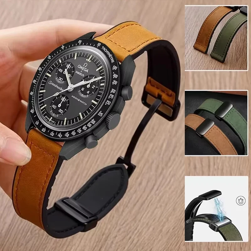 Correa de cuero y silicona de 20mm para Omega X Swatch Joint MoonSwatch, banda magnética de 22mm para Blackview W80 Pro W70 Pro W60 W50 R60 R30