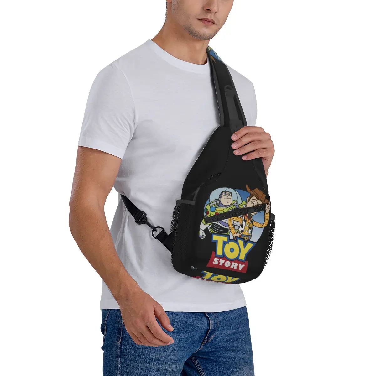 Mochila de pecho personalizada Toy Story Woody Buzz Lightyear, bandolera de ciclismo, bolso de hombro