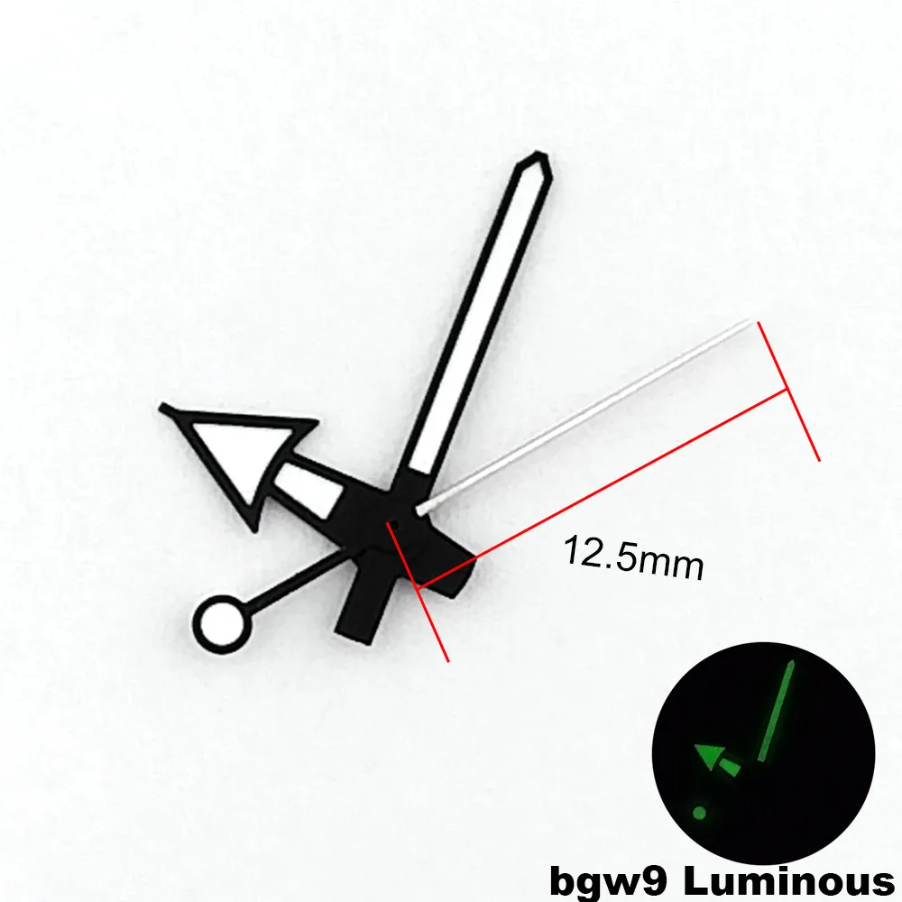 12,5 mm silber-schwarzer Zeiger, passend für NH35- und NH36-Uhrwerke, grüne C3-Leuchtmasse, mechanische Uhrenteile und Zubehör. – Detail 1