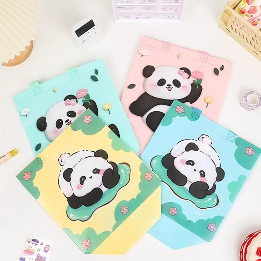 Tas jinjing kapasitas besar kartun Panda tanpa anyaman dengan pegangan tas penyimpanan lipat warna-warni tas belanja ramah lingkungan liburan