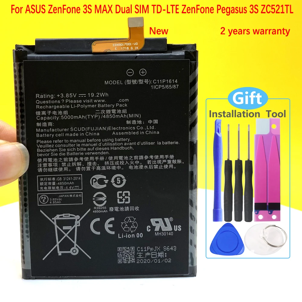 

5000mAh C11P1614 Battery For Asus ZC521TL Zenfone 3S MAX ZenFone Pegasus 3S Mobile Phone In Stock+Tracking Number