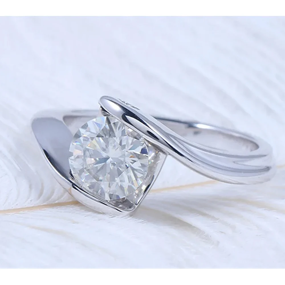 

Seasons of Shine Solid 14K White Gold 1.2ctw Center 7mm FG Color Moissanite Diamond Engagement Wedding Ring For Women Jewelry