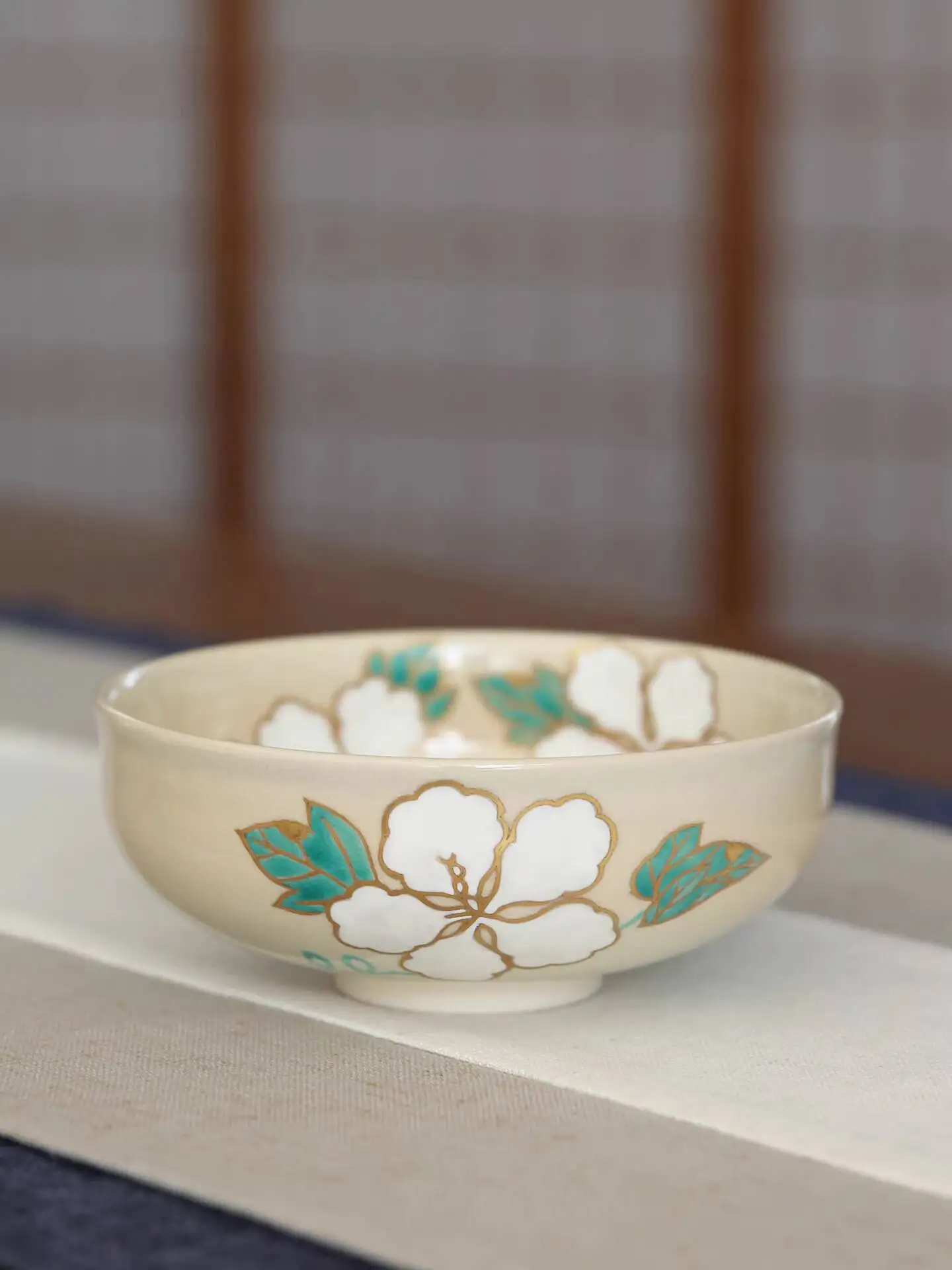 In Stock Imported Kiyomizu-Yaki Artist Hand-Painted Evening Primrose Flower Flat Tea High-End Japanese Tableware Ceramic Bowl
