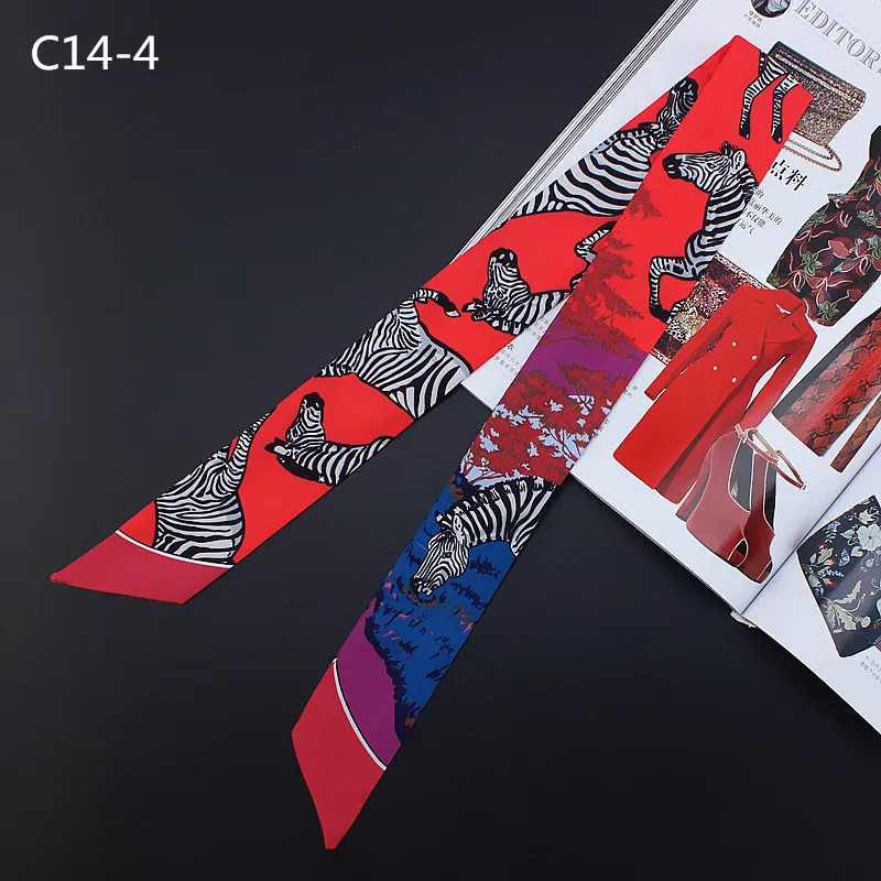 New Design Cute Zebra Print Silk Scarf Women Brand Scarf Bag Ribbons Fashion Striped Head Scarf Small Long Scarves C14