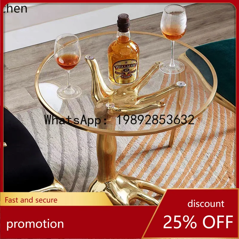 

YFY Glass Fiber Side Table Hand-shaped Creative Designer Tempered Glass Small Round Table Living Room Sofa Corner Table