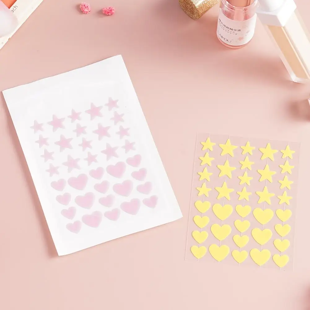 36 Counts Acne Care Patches Cute Stars Love Hearts Acne Treatment Sticker Invisible Acne Cover Removal Pimple Patch Skin Care