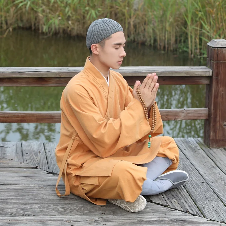 Buddhist Pure Cotton Can Water Washed Clothing Retro Bamboo Pattern Shirt Monk Nun Clothes Temple Arhat Jacket Suit Coat + Pants