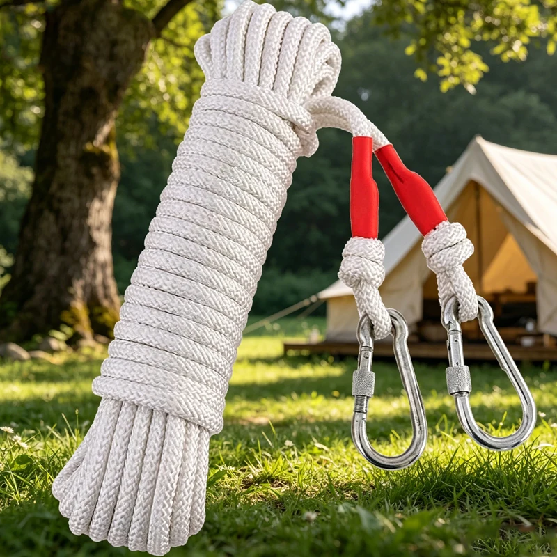 20M Clothesline Hanging String White Clothes Drying Rope with Steel Wire Core Windproof Clothes Drying Rope Outdoor Tent Rope