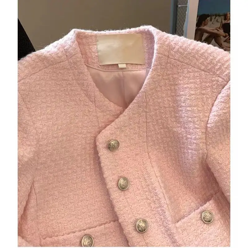 Imagem -04 - Jaqueta Rosa Perfumada de Tweed para Mulheres Manga Comprida Cabolsa Y2k Blusa Feminina Elegante Roupas Coreanas Inverno e Outono 2023