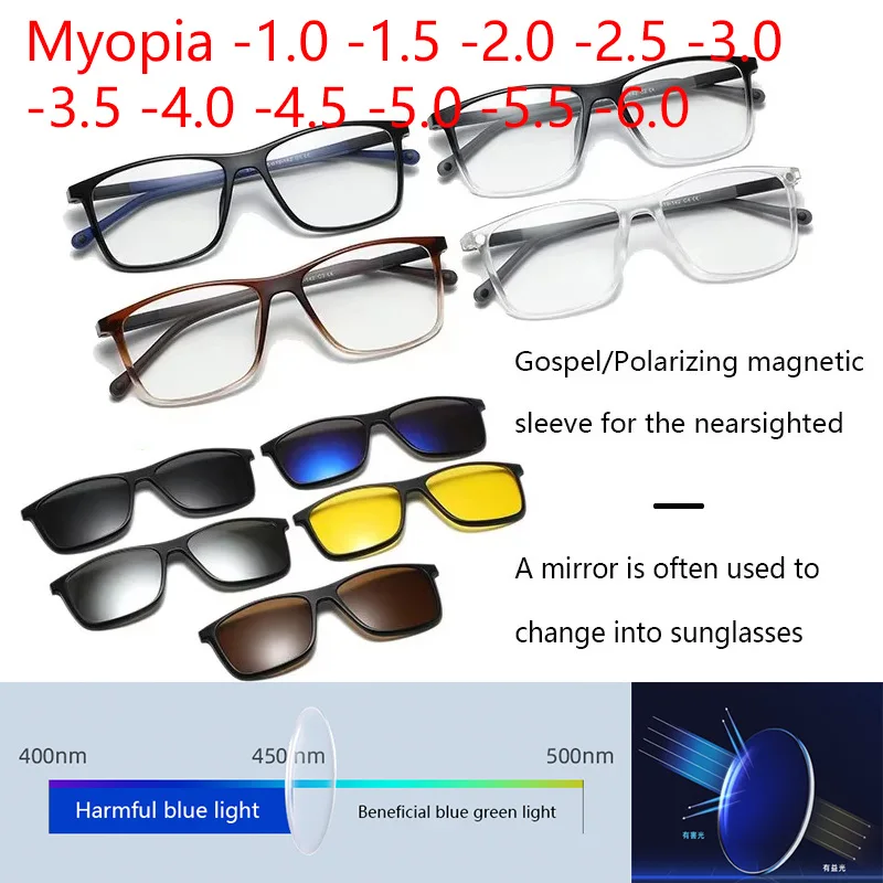 

Спортивные магнитные зеркальные наборы для близорукости с защитой от синего света, поляризационные квадратные солнцезащитные очки, модная ослепительная оправа, может на заказ