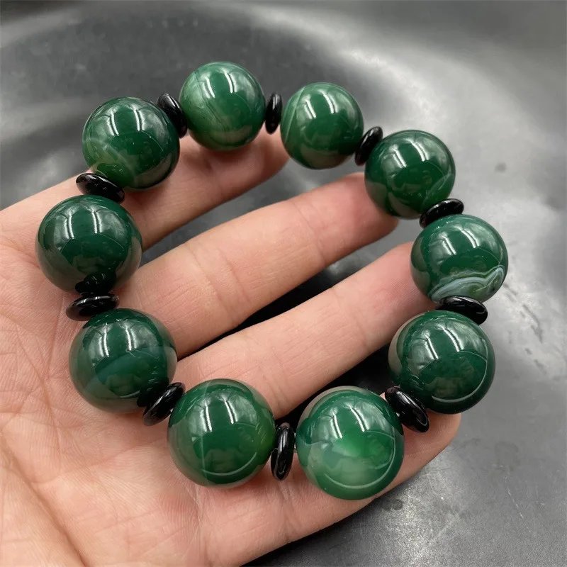 

Браслет из круглых бусин из натурального зеленого агата, темпераментные универсальные украшения