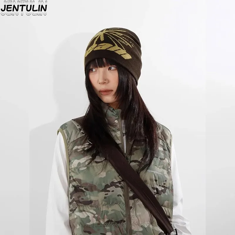 패션 Y2K 자카드 니트 모자 유럽 미국 인기 힙합 모자 스트리트 트렌드 성격 성인 모자 풀오버 액세서리