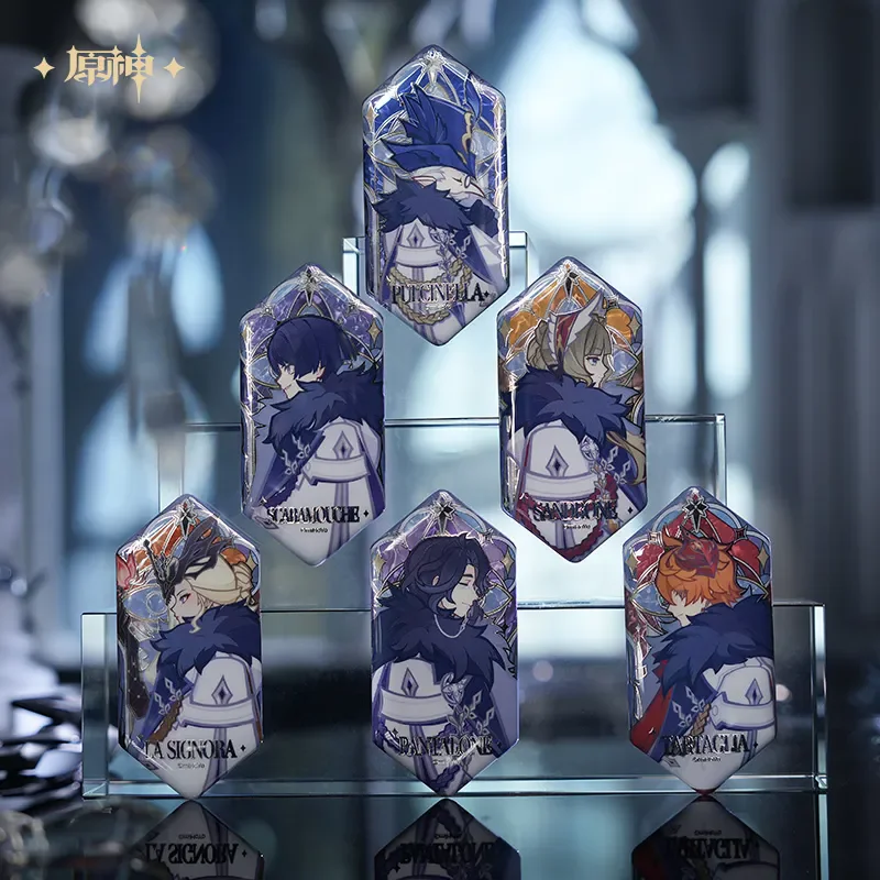 

miHoYo Official Game Genshin Impact Reflective Badge Tartaglia Arlecchino Anime Brooch Costume Accessory Prop Cosplay Xmas Gifts