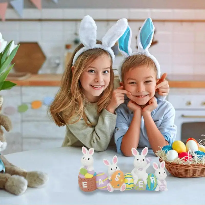 Estatuetas de coelhinho da páscoa decoração de mesa de páscoa estátua de coelho de resina estátuas de jardim decoração de coelho bonito para páscoa primavera casa jardim