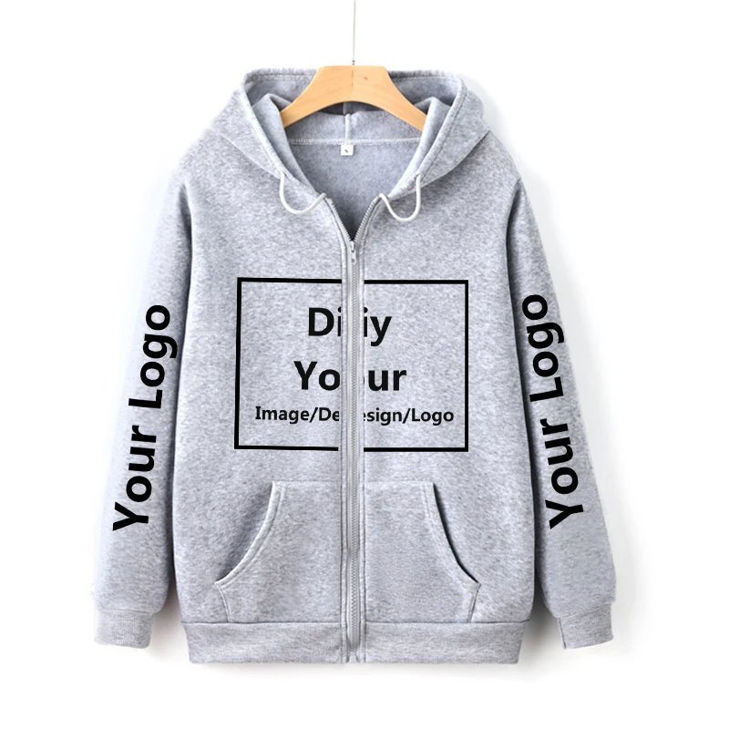 DIY Custom Your Image/Design/Logo/Text Zipper Hoodies Men Women Hoodie DIY Print Zip up Sweatshirt Long Sleeves Harajuku Casual