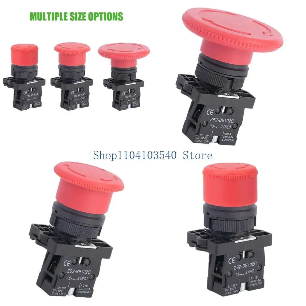 02DC Red Emergency Stop Control Switches 22Mm Panel Mount Push Button with PA66 Base and Silver Contact Design for Panel
