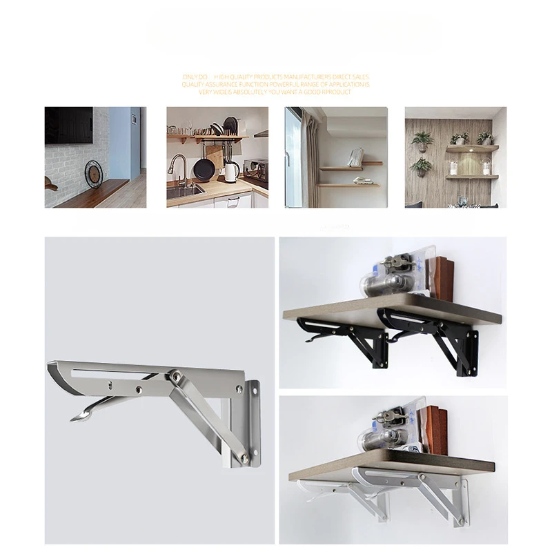 1PC 8/10/12/14Inch Stainless Steel Folding Triangle Shelf Bracket Adjustable White Support Wall Mount Black Bench Table Bracket