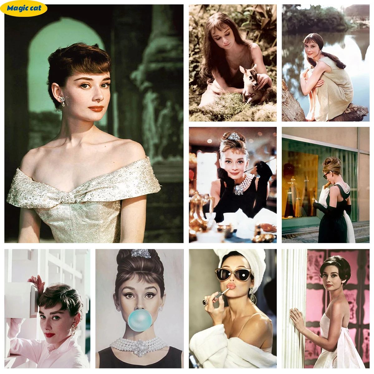 Audrey Hepburn pittura diamante colorato Movie Star Poster fatto a mano fai da te diamante ricamo mosaico 5D Wall Sticker Home Decor