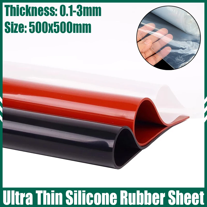 1PCS Ultra Thin Clear/White/Black/Red Silicone Rubber Sheet 500x500mm High Temperature Resistant Rubber Plate Thickness 0.1-3mm