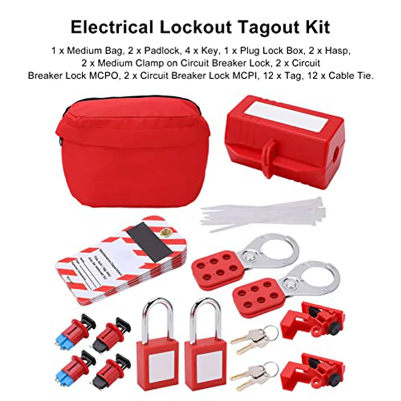 

AA49 4X Electrical Circuit Breaker Lockout Tagout Kit,Safty Padlock Set Plug Lock Out Tag Station Hasps Automobile