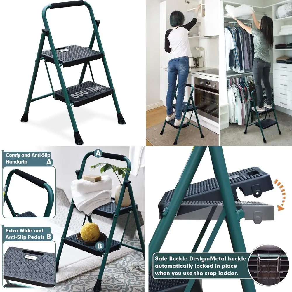 

Folding Step Stool 5FT Ladder with Wide Anti-Slip Treads, Sturdy Steel Construction, Lightweight, 500lbs Capacity, Convenient Ha