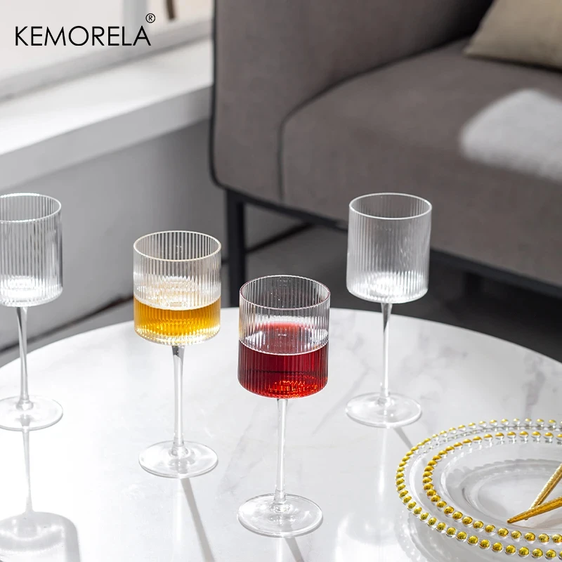 8PCS French Vertical lines Champagne Glasses Home Glass Goblets High-end Red Wine Glasses White Wine Glasses Cocktail Glasses