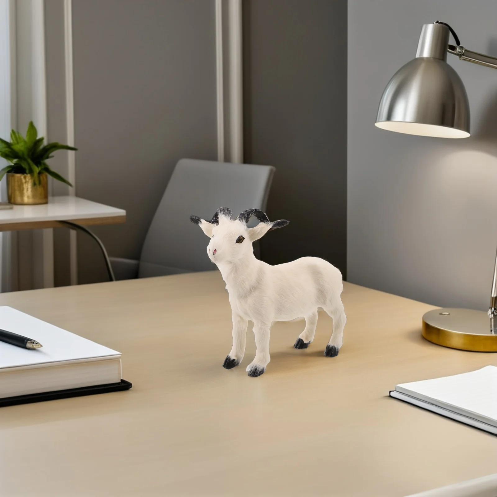 

6.7 Inch Lifelike Goat Sculpture for Home Office Desk Farmhouse Garden Decoration Natural Style Animal Art Piece Yard Landscape