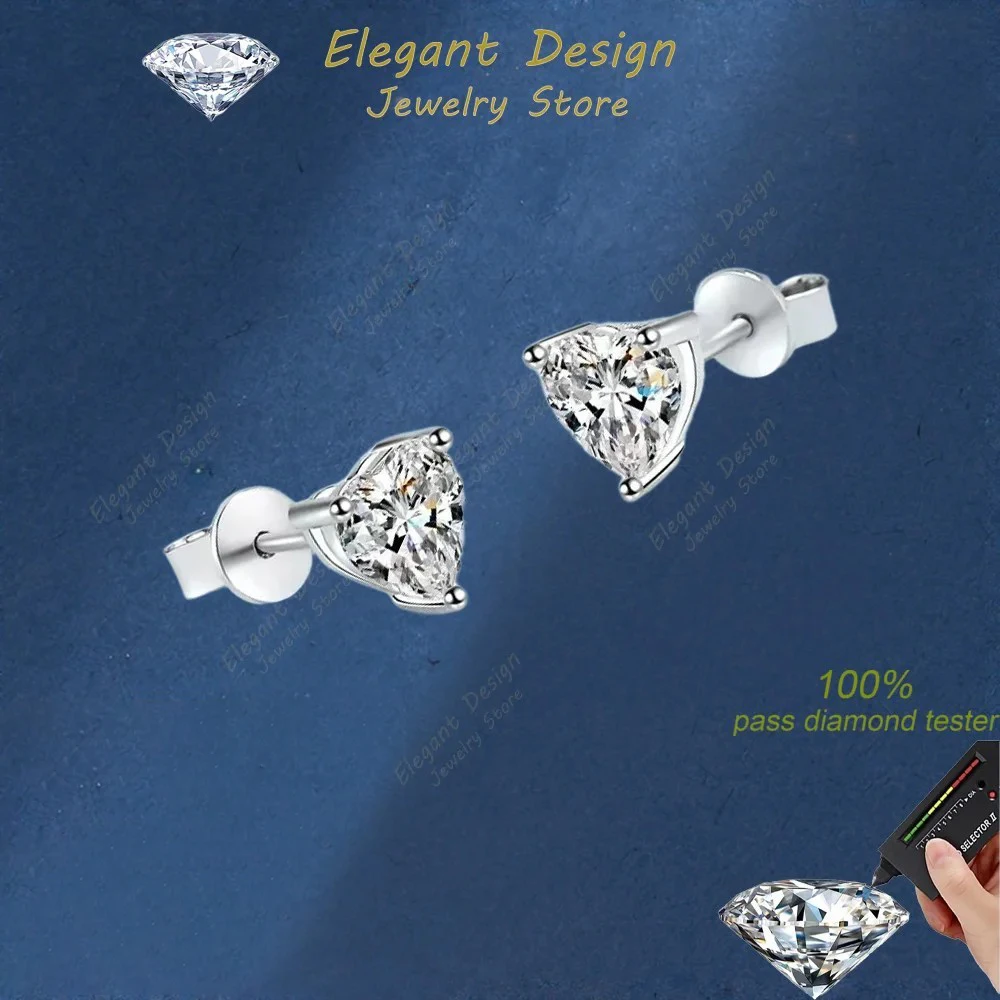 

Elegant Store 1/2 Carat Heart Cut Moissanite Stud Earrings for Women Certificate, PT950 Platinum Wedding Earring Fine Jewelry