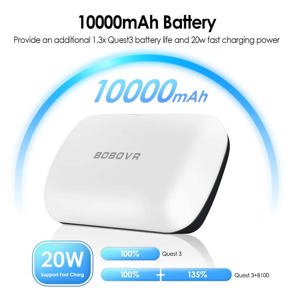 BOBOVR-Substituição de Bateria, Bateria Magnética Hot-Swap, Energia Compatível com Meta Quest 3, S3 Pro, 10000mAh, B100