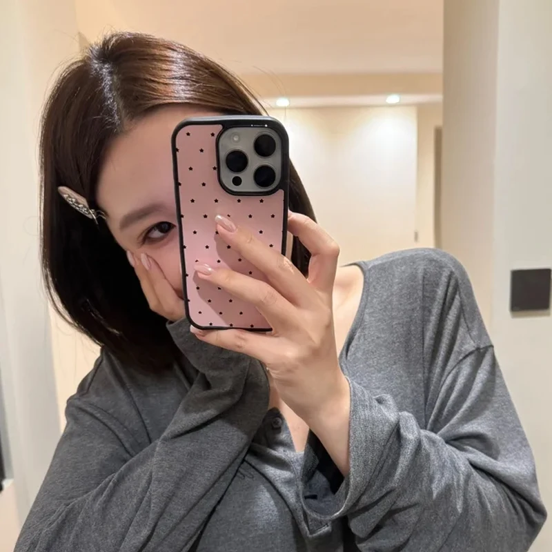 Ins الكورية الحد الأدنى موضة الوردي شاشة كاملة نجوم جراب هاتف آيفون 17 الهواء 16 15 14 13 12 11 برو X ماكس 8 7 زائد Y2K غطاء #1