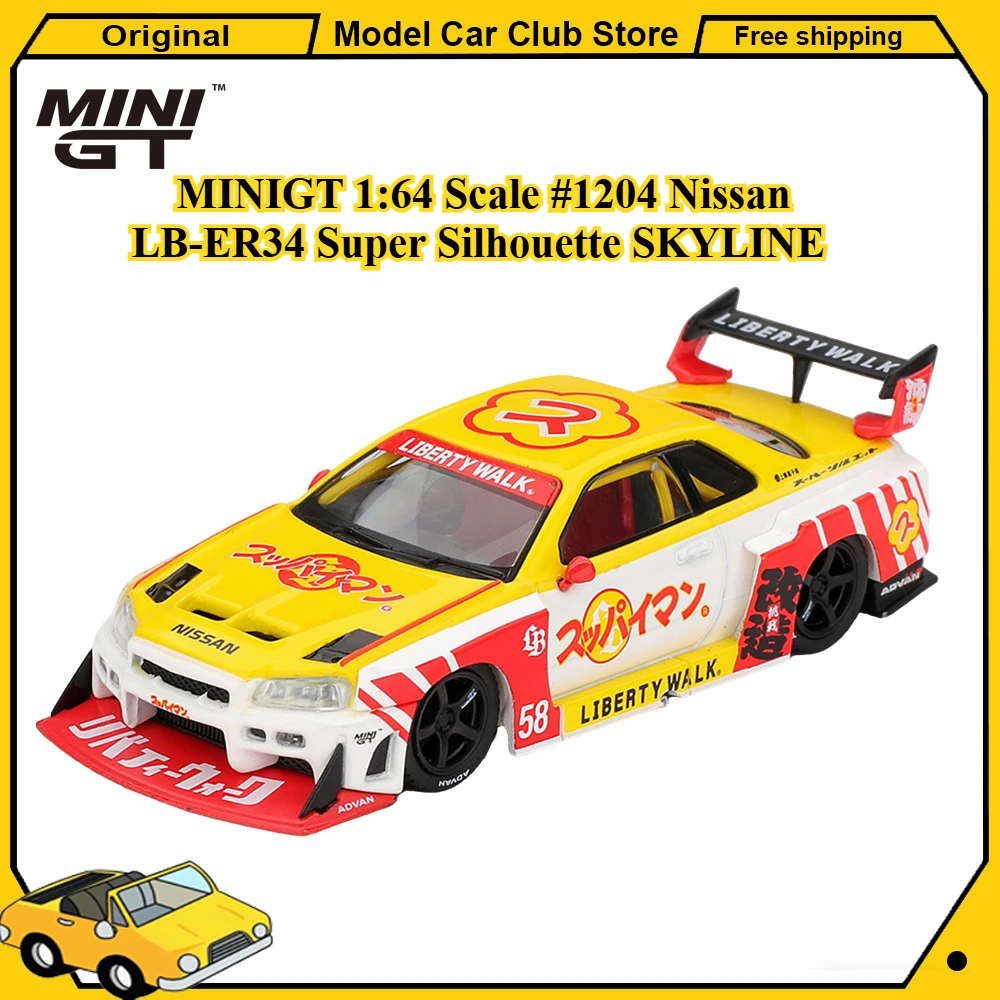 

MINIGT 1:64 Scale #1204 Nissan LB-ER34 Super Silhouette SKYLINE Suppaiman Okinawa Rexy Alloy Car Model Diecast Collection Toys