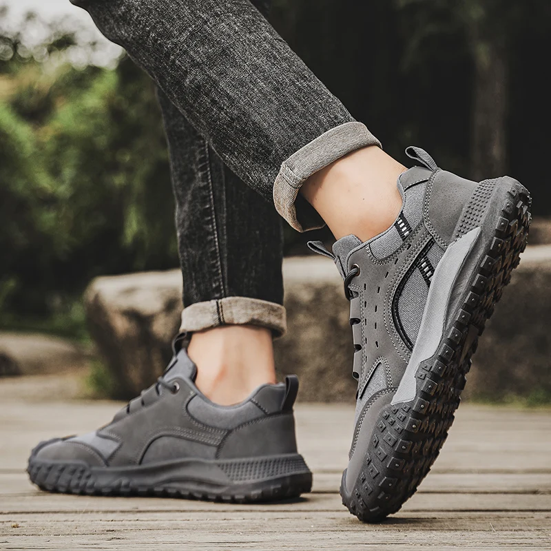 Outdoor Mens Walking Sneakers Men Casual Shoes Wear-resistant Men Hiking Trekking Shoes Suede Sport Shoes Lightweight Work Shoes