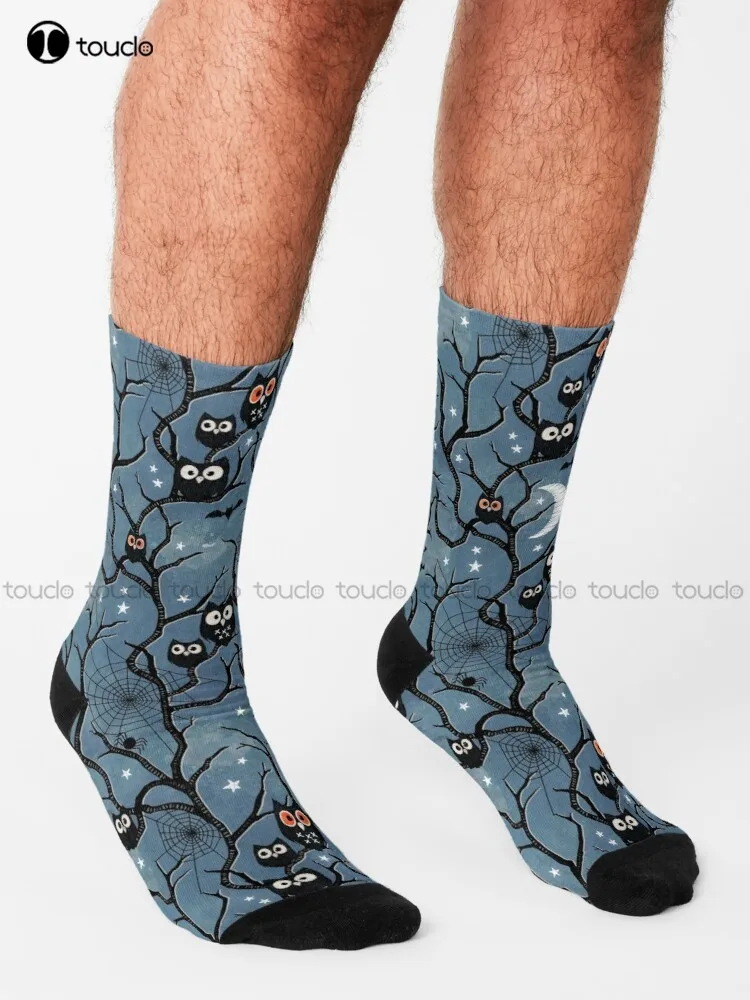 Spooky Woods Owls Socks Fun Socks For Men Personalized Custom 360° Digital Print Gift Harajuku Unisex Adult Teen Youth Socks