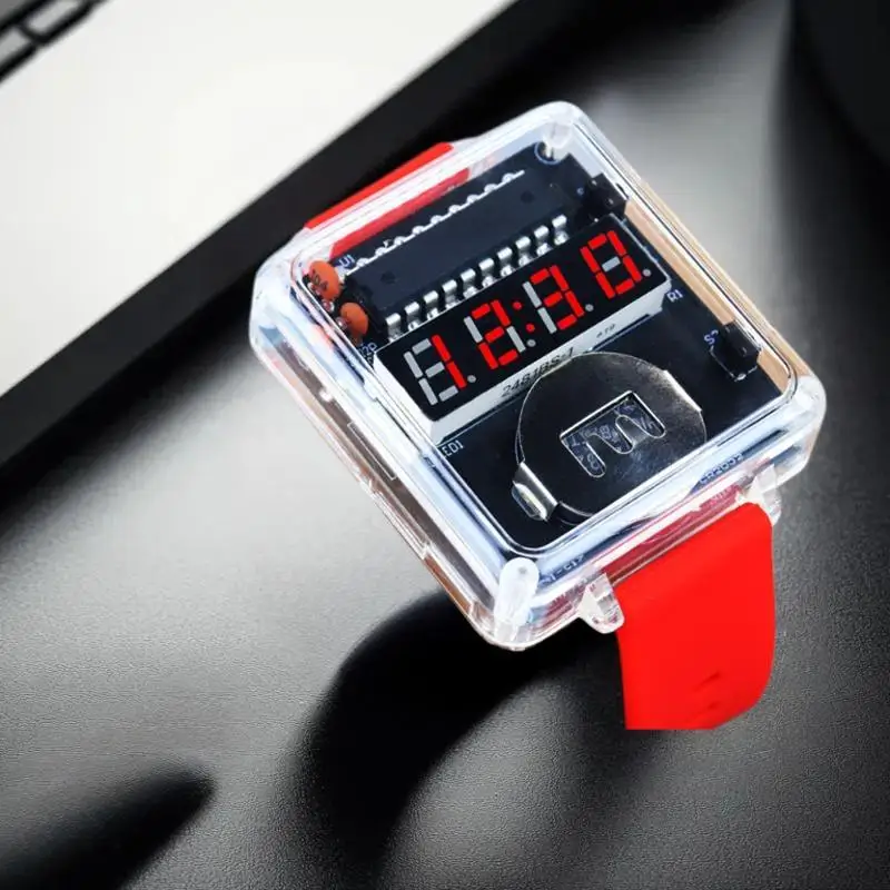 1Set DIY Elektronische Uhr Kit LED Digital Rohr Display Kreative Löten Projekt Transparent Fall DIY Kit (Ohne Batterie)