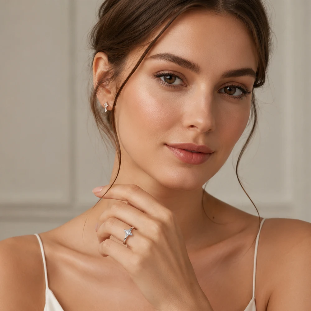 Ring Star Stapelbarer Europäischer Stil Feiner Schmuck für Frauen Brandneues Trendiges Geschenk aus 925 Sterling Silber – Detail 1