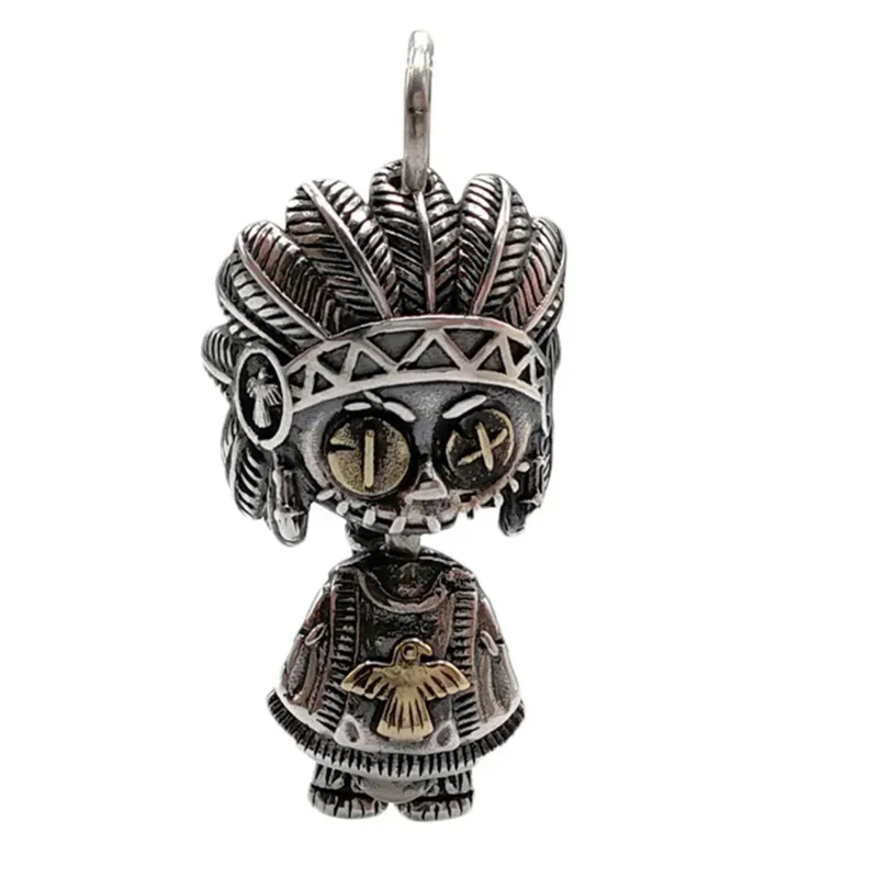 New S925 Silver Jewelry Craftsmanship Cartoon Character Doll with Feathers  Three-Dimensional Pendant for Women and Men