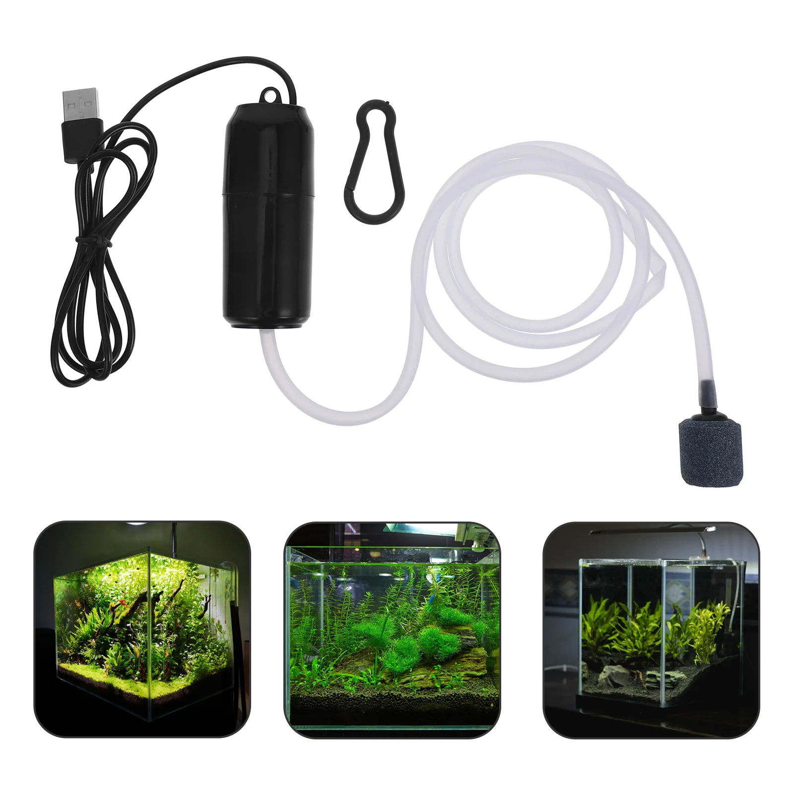 

Oxygen Pump with Air Tube Stone Outdoor Fishing Supply Portable Gas Tank USB Aquarium Bubbler Bowl Folding