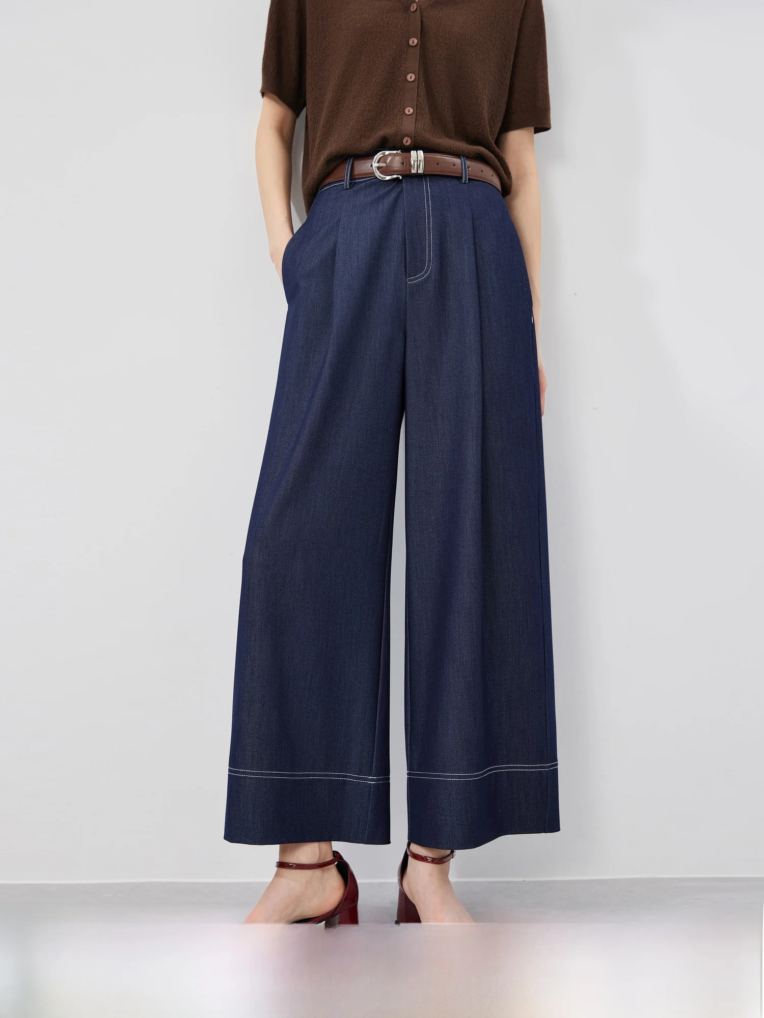 

Брюки с высокой талией, широкими штанинами, прямым кроем, цветными вставками, поясом, 3D-плиссировкой, повседневные, с вертикальными карманами, для весны и осени