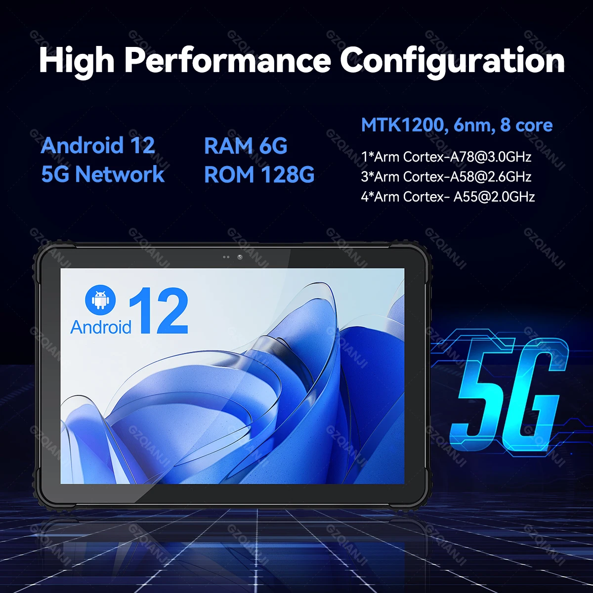 5G przemysłowy Android 12 Tablet wytrzymała potrójna obrona PDA z odblokowaniem linii papilarnych 1D 2D skaner QR kolektor danych dla magazynu