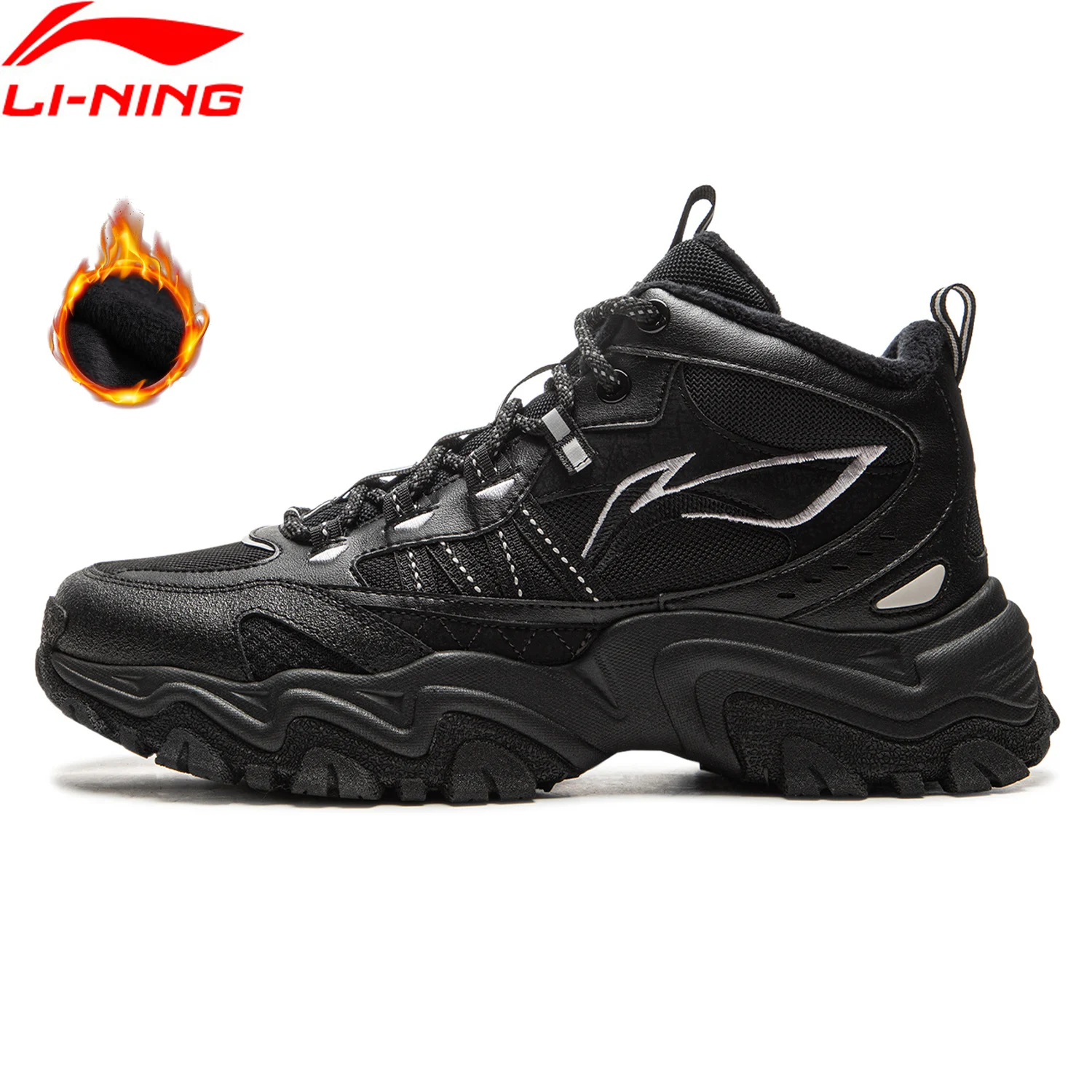Li-Ning الرجال قمة WNTR أحذية نمط حياة عالية الصوف شتاء دافئ مريح بطانة أنيقة أحذية رياضية كاجوال AGLV169