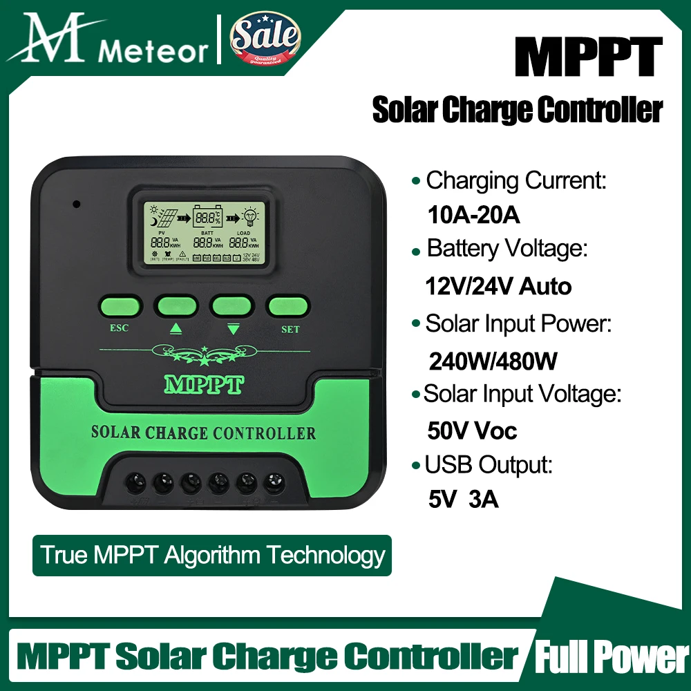 12/24V MPPT Solar Charge Controller 10/20A Solar Panel Battery Regulator LCD USB for Lifepo4 Lead Acid Lithium