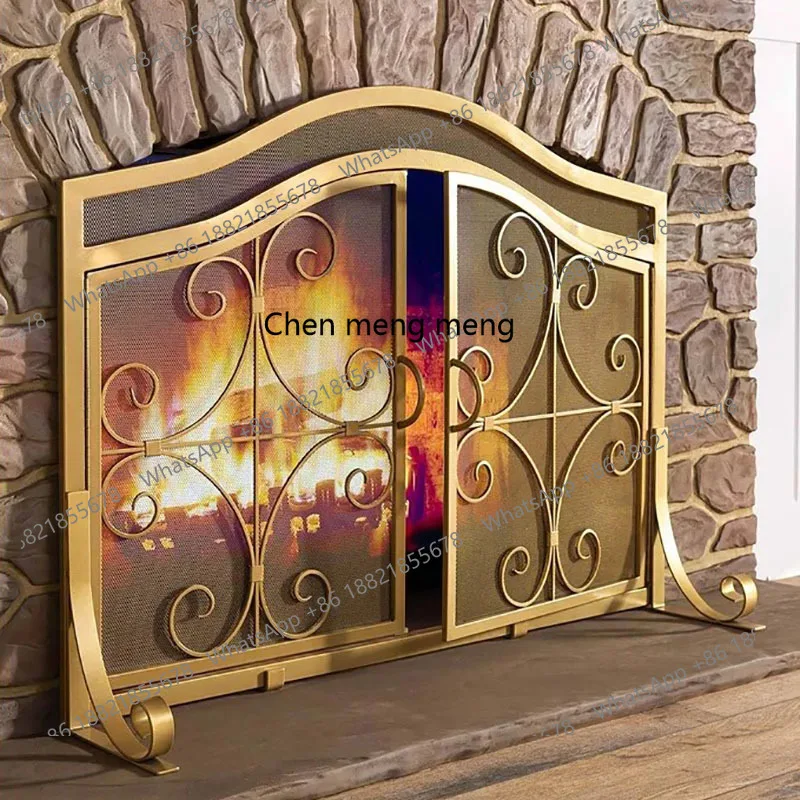 American wrought iron hollow carved fireplace, screen partition with door net, dust-proof decorative household