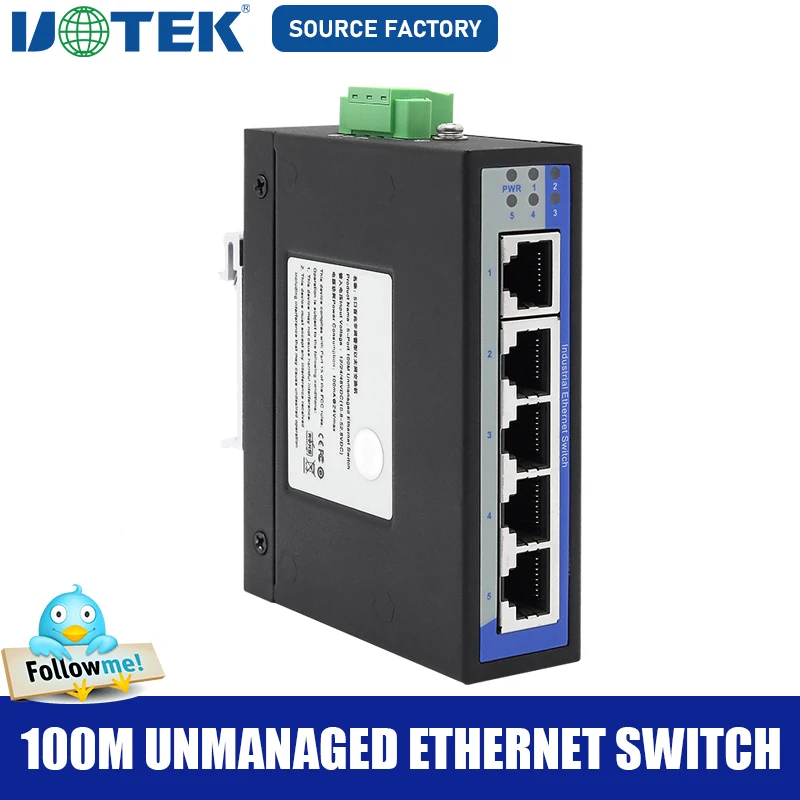 UOTEK-conmutador Ethernet no gestionado, transmisión de datos fiable, 5 puertos, 100M, UT-6405CA